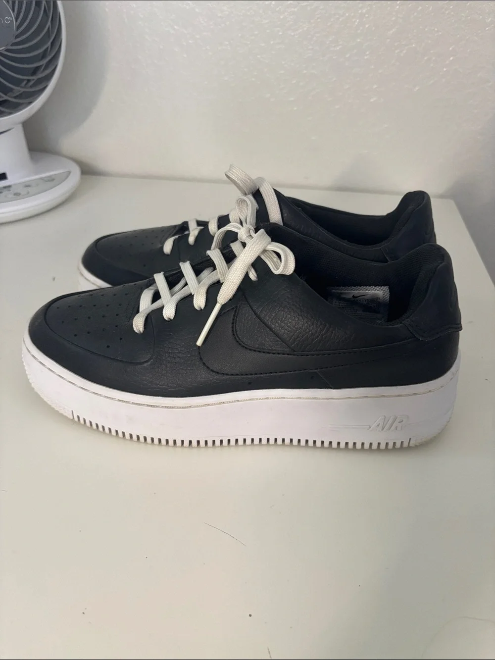 Nike Air Force Black Sneakers with White Laces and White Sole Size 8 Womens